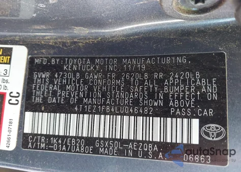 2020 Toyota Avalon Xse from USA, damaged, VIN 4T1EZ1FB4LU046482